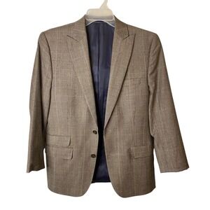 Stafford Signature Mens 40R Slim Fit Brown Plaid 100% Wool Sport Coat Blazer